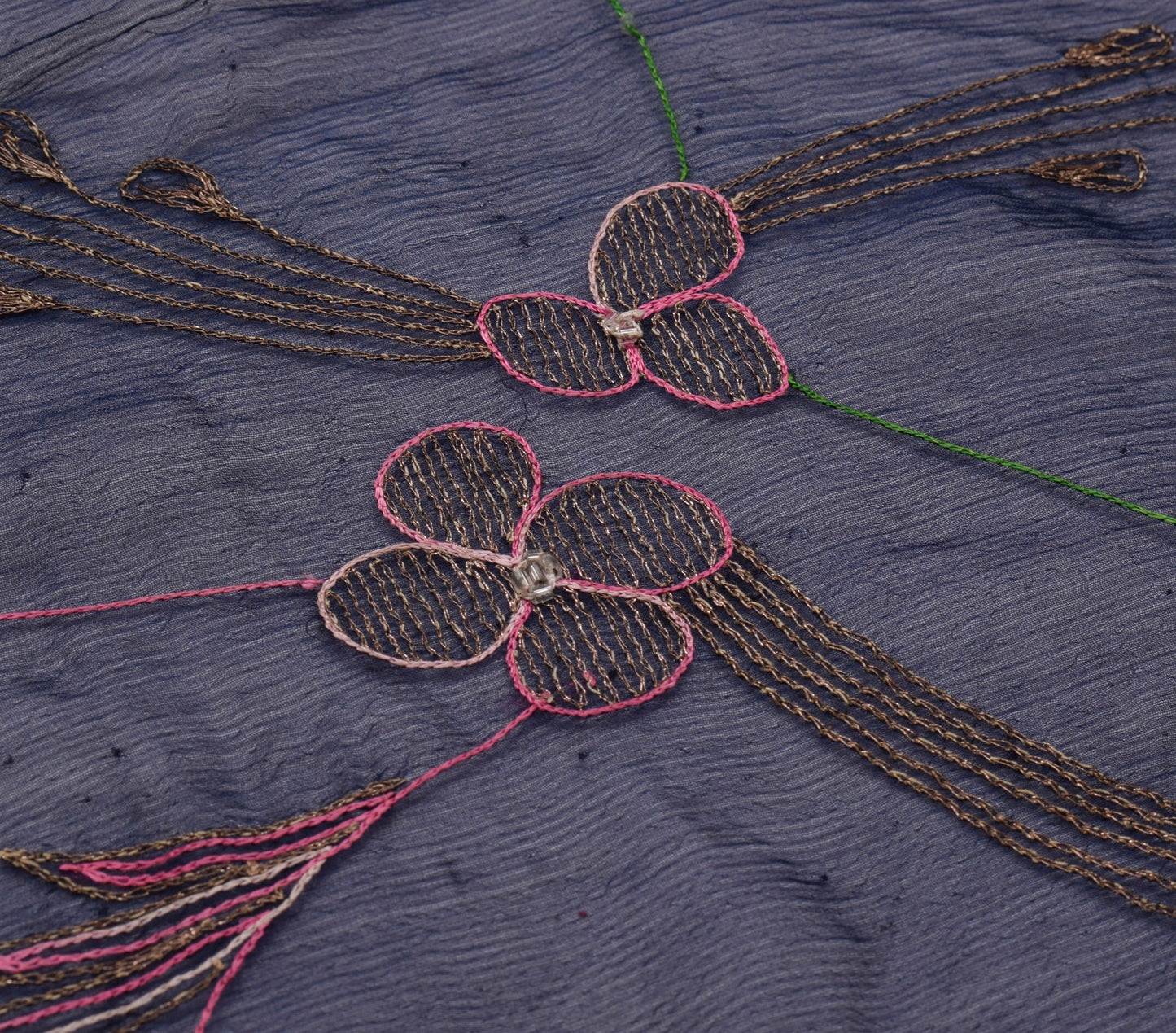 Sushila Vintage Dark Blue Dupatta Blend Chiffon Silk Embroidered Long Stole Veil