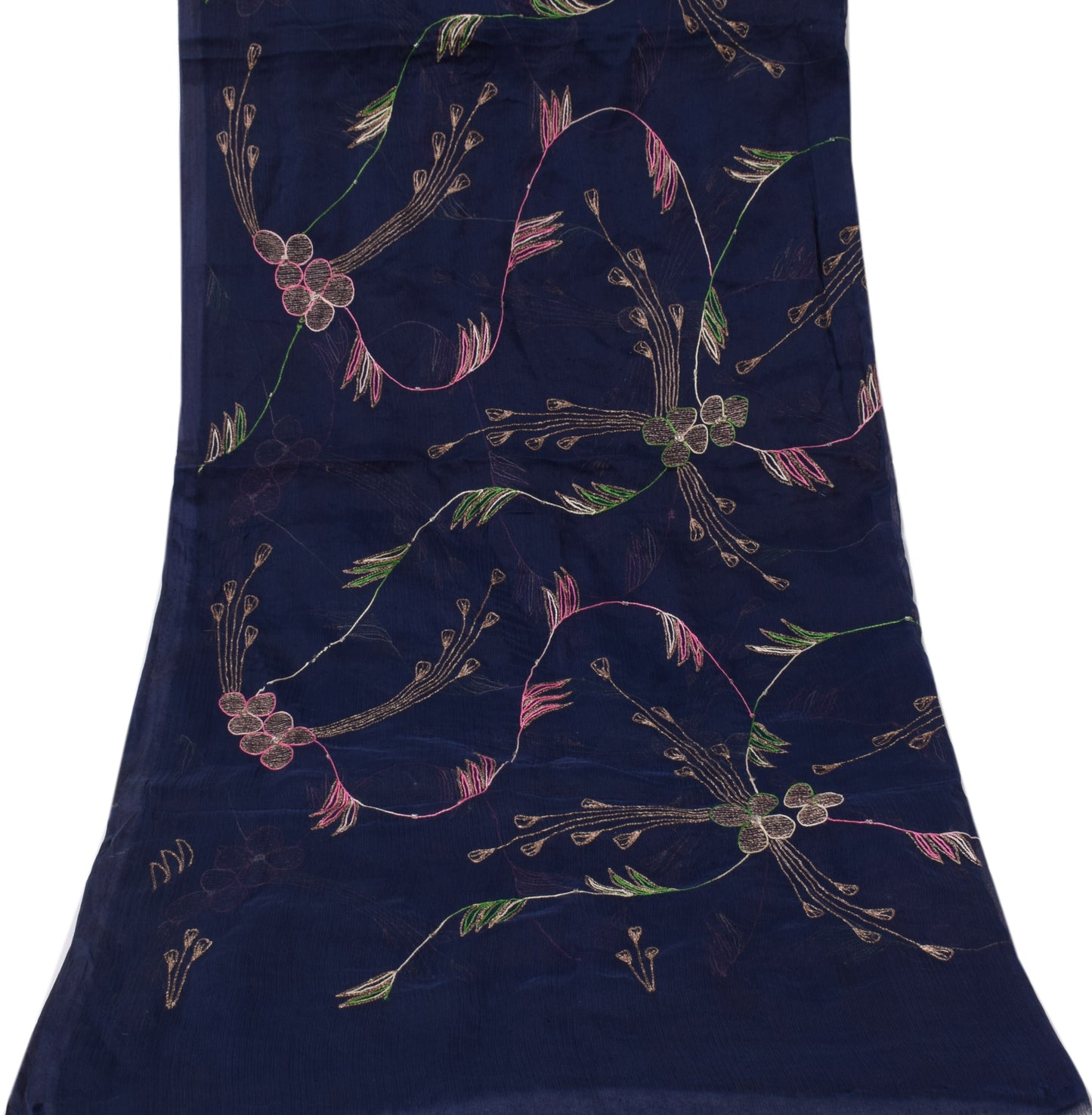 Sushila Vintage Dark Blue Dupatta Blend Chiffon Silk Embroidered Long Stole Veil