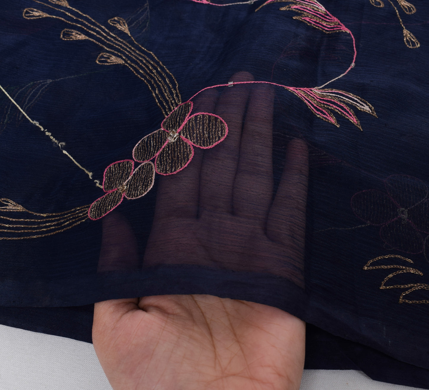 Sushila Vintage Dark Blue Dupatta Blend Chiffon Silk Embroidered Long Stole Veil