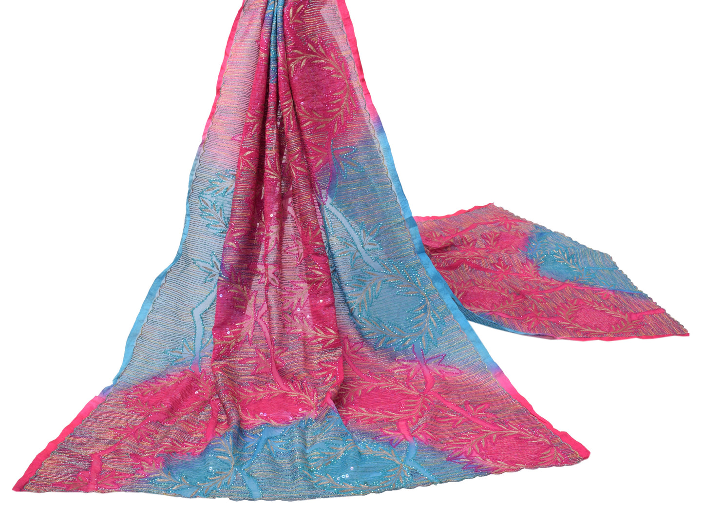 Sushila Vintage Magenta Dupatta Blend Chiffon Silk Sequins Work Long Stole Veil