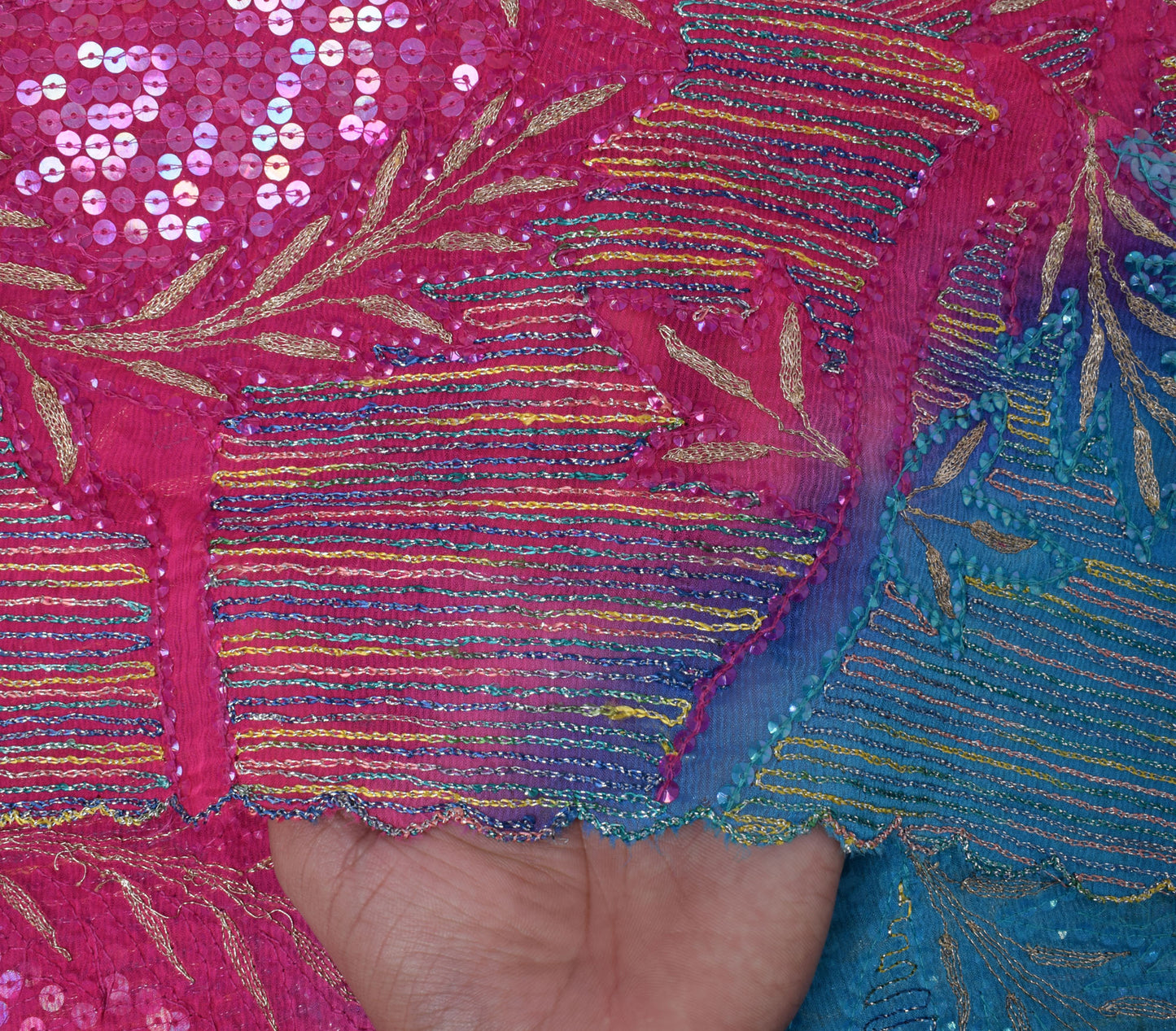 Sushila Vintage Magenta Dupatta Blend Chiffon Silk Sequins Work Long Stole Veil