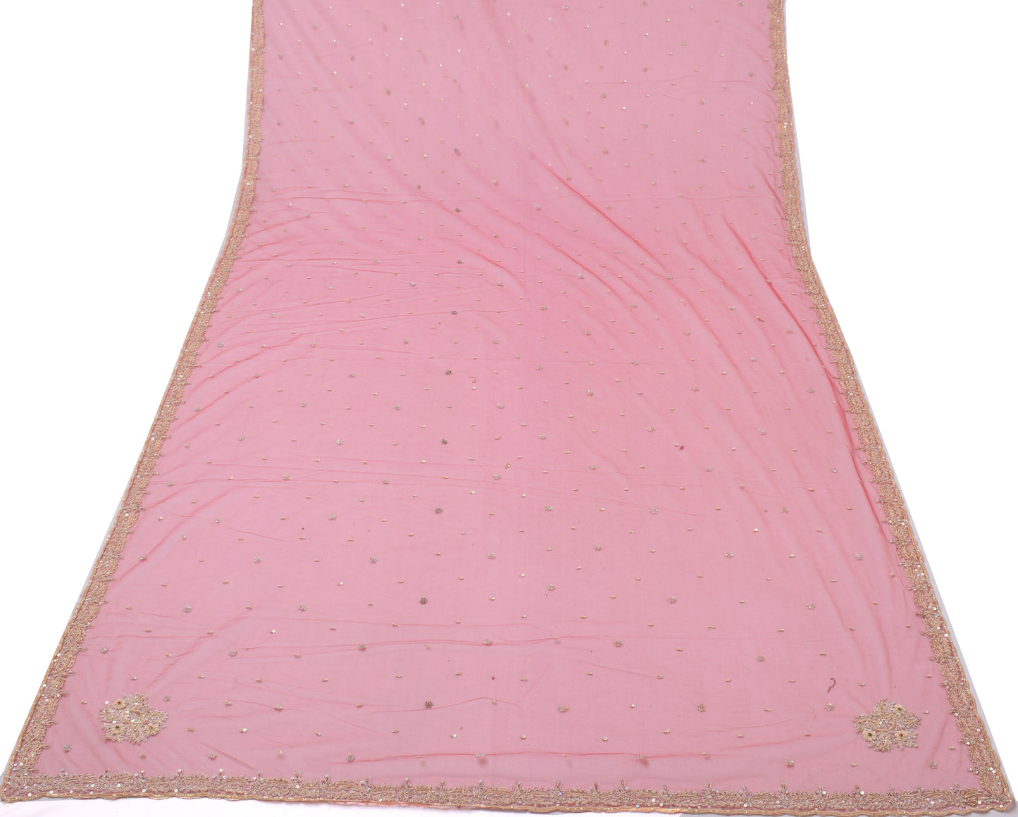 Sushila Vintage Red Dupatta Net Hand Beaded Zardozi Work Indian Long Stole Veil