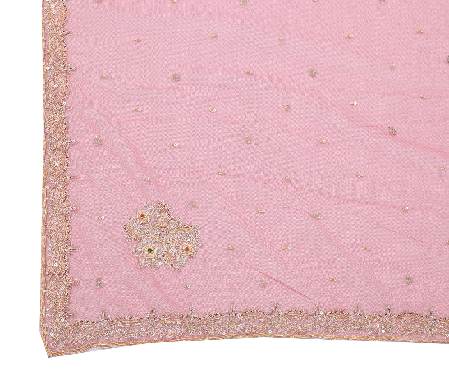 Sushila Vintage Red Dupatta Net Hand Beaded Zardozi Work Indian Long Stole Veil