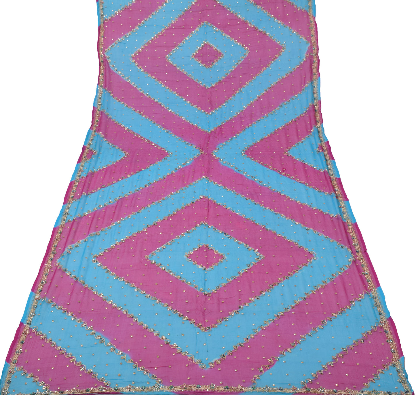 Sushila Vintage Magenta Dupatta Pure Chiffon Silk Hand Beaded Zardozi Long Stole