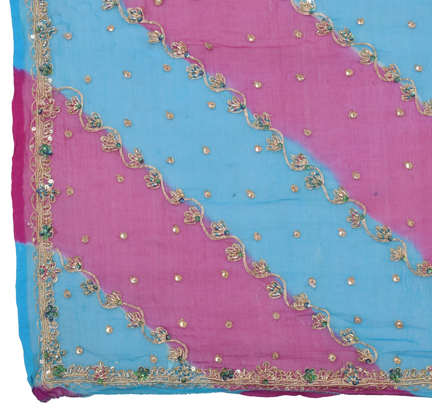 Sushila Vintage Magenta Dupatta Pure Chiffon Silk Hand Beaded Zardozi Long Stole