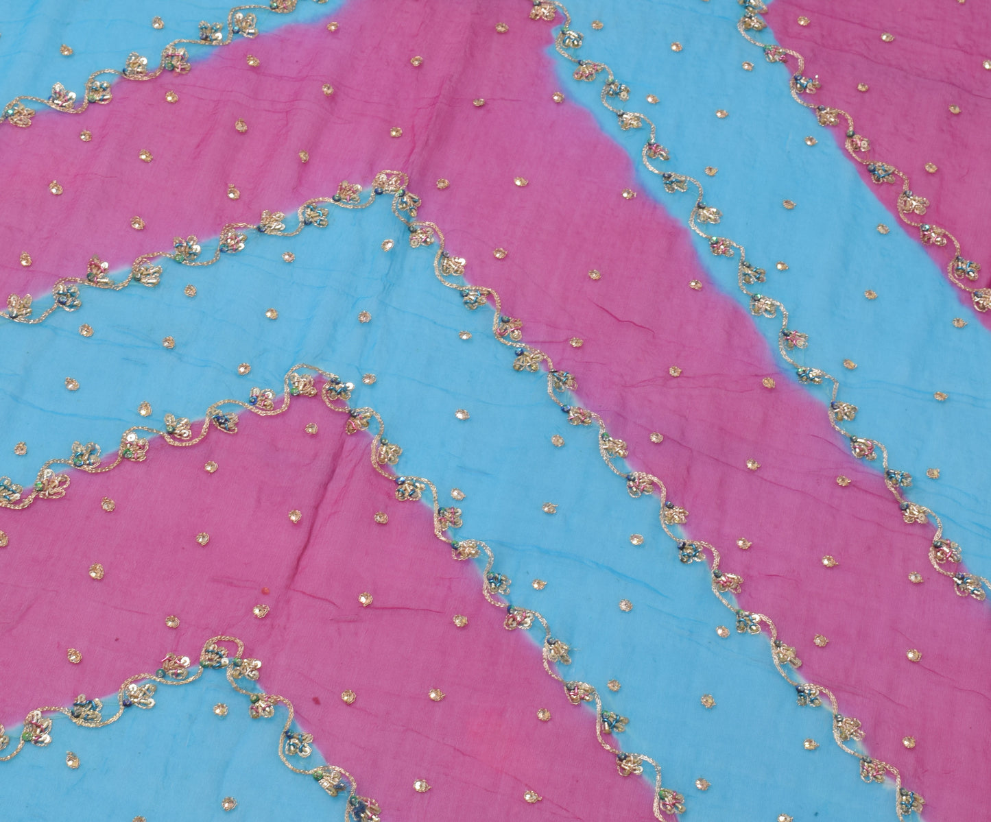 Sushila Vintage Magenta Dupatta Pure Chiffon Silk Hand Beaded Zardozi Long Stole