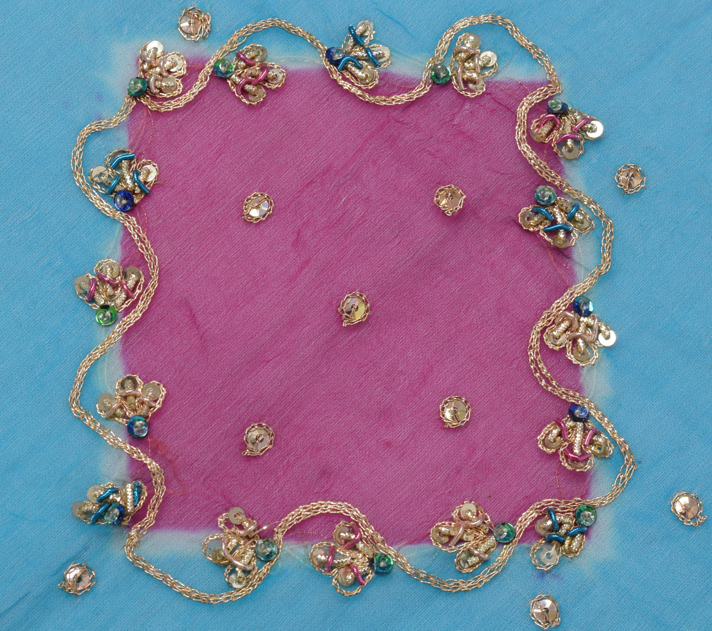 Sushila Vintage Magenta Dupatta Pure Chiffon Silk Hand Beaded Zardozi Long Stole