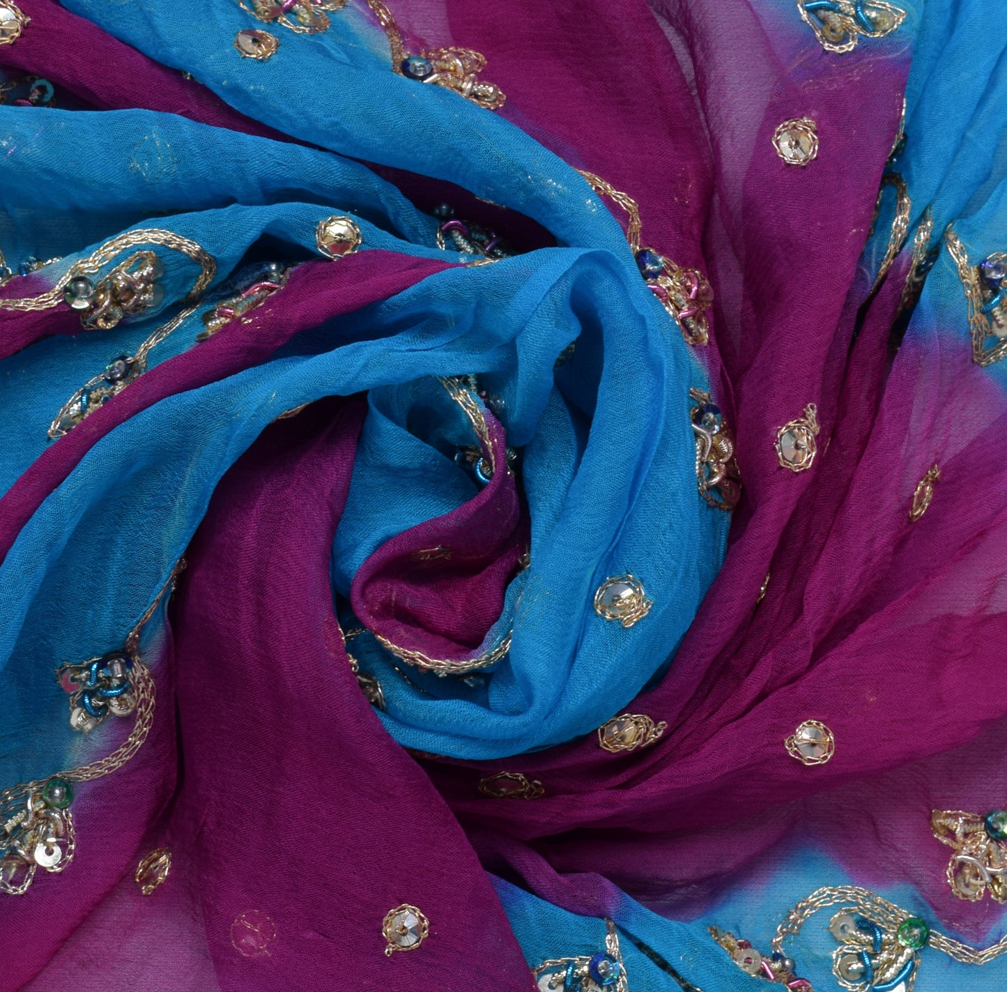 Sushila Vintage Magenta Dupatta Pure Chiffon Silk Hand Beaded Zardozi Long Stole