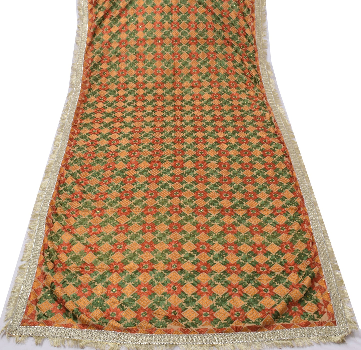 Sushila Vintage Brown Dupatta Blend Cotton Embroidered Phulkaari Long Stole