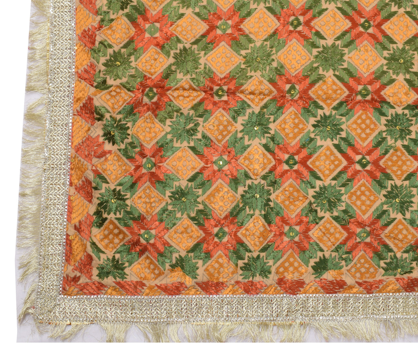 Sushila Vintage Brown Dupatta Blend Cotton Embroidered Phulkaari Long Stole