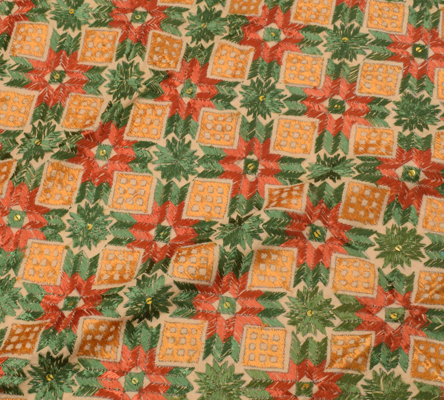 Sushila Vintage Brown Dupatta Blend Cotton Embroidered Phulkaari Long Stole