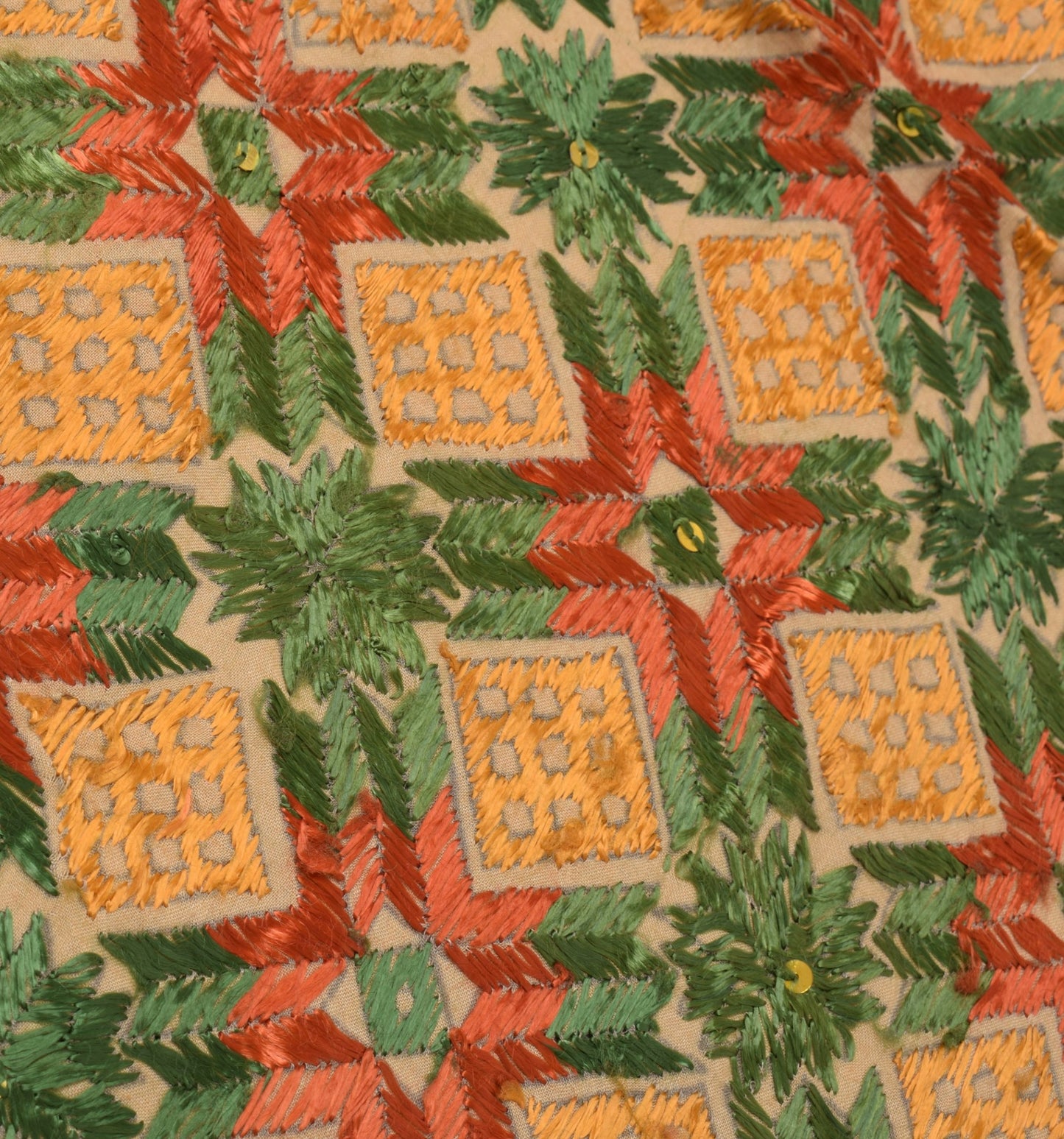 Sushila Vintage Brown Dupatta Blend Cotton Embroidered Phulkaari Long Stole