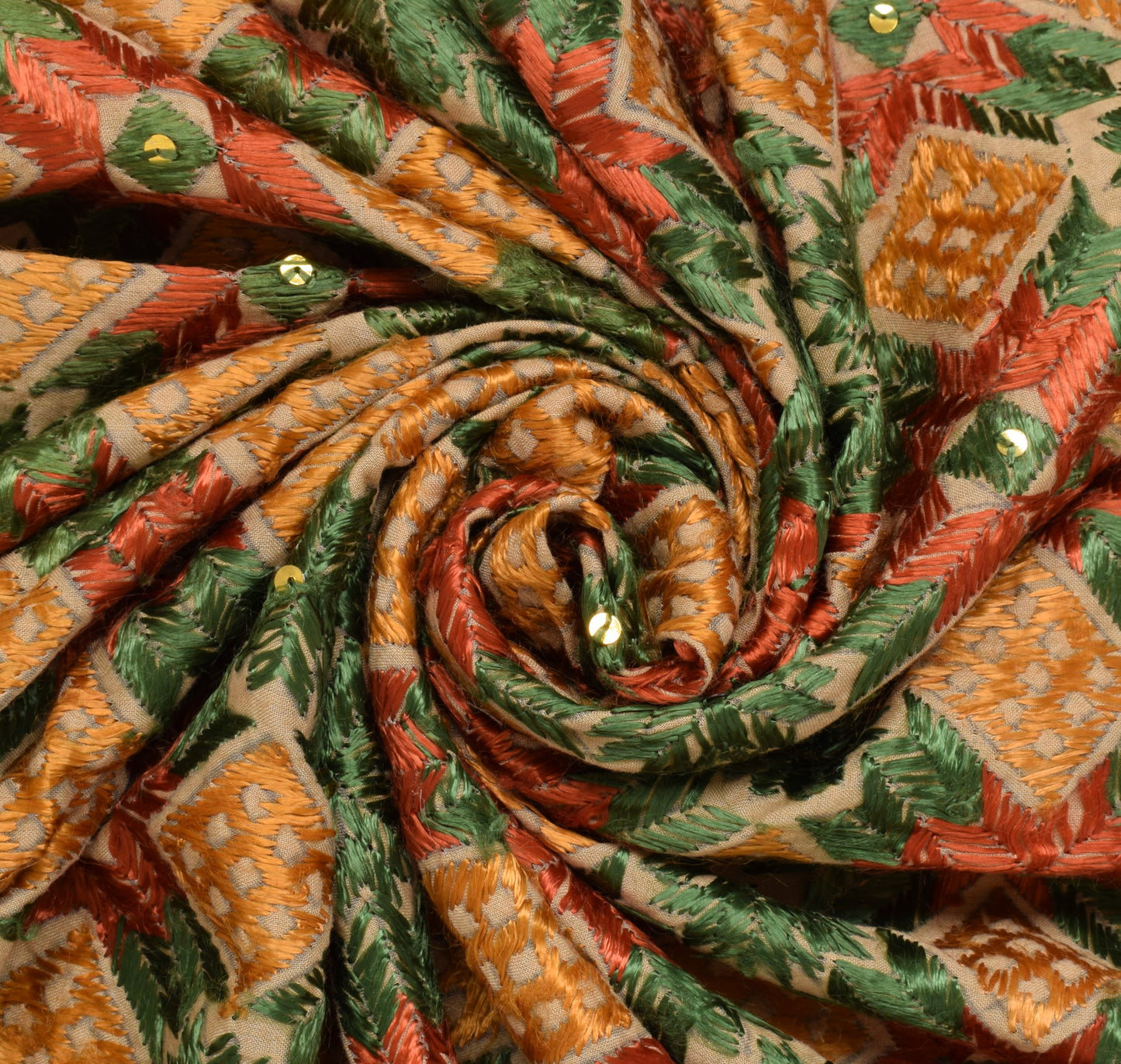 Sushila Vintage Brown Dupatta Blend Cotton Embroidered Phulkaari Long Stole