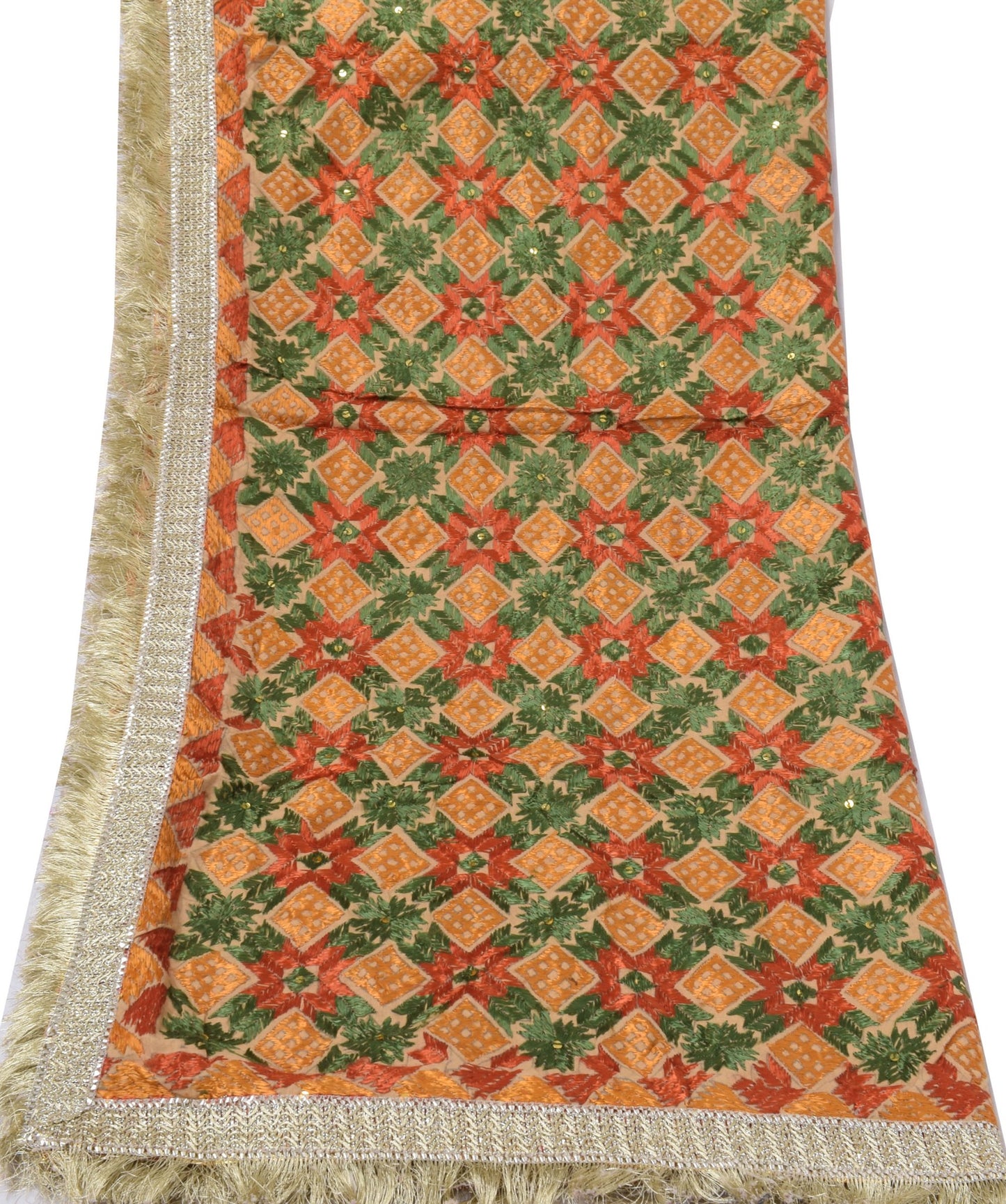 Sushila Vintage Brown Dupatta Blend Cotton Embroidered Phulkaari Long Stole