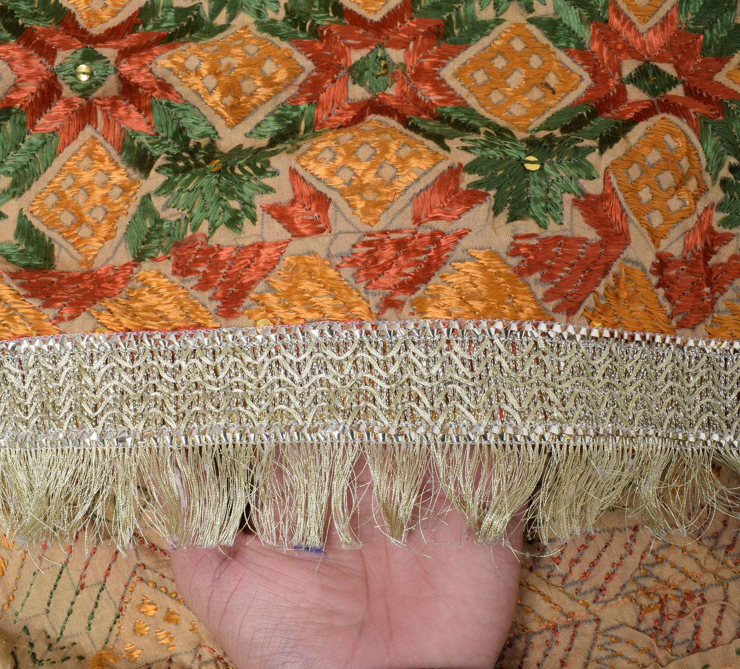 Sushila Vintage Brown Dupatta Blend Cotton Embroidered Phulkaari Long Stole