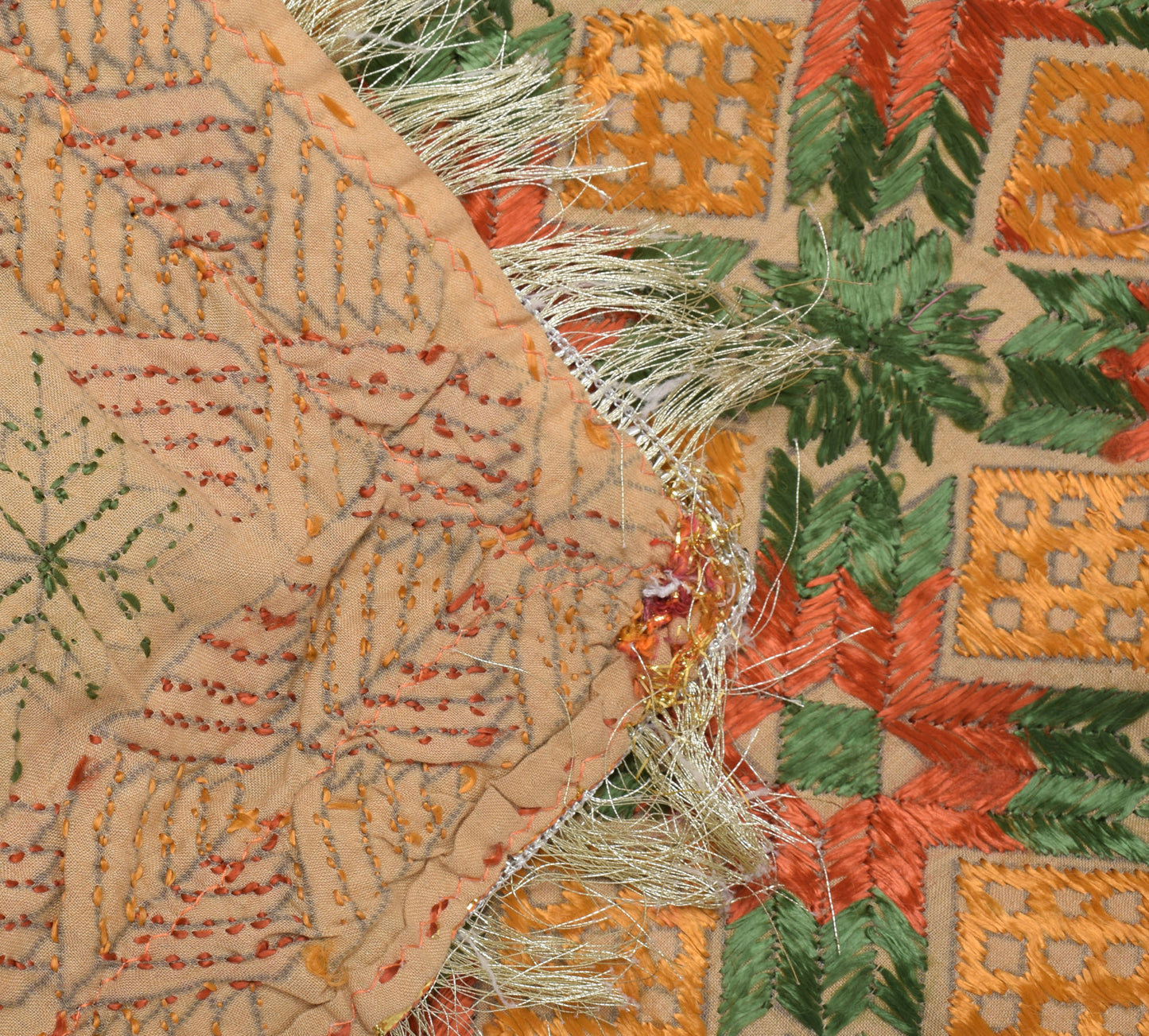 Sushila Vintage Brown Dupatta Blend Cotton Embroidered Phulkaari Long Stole