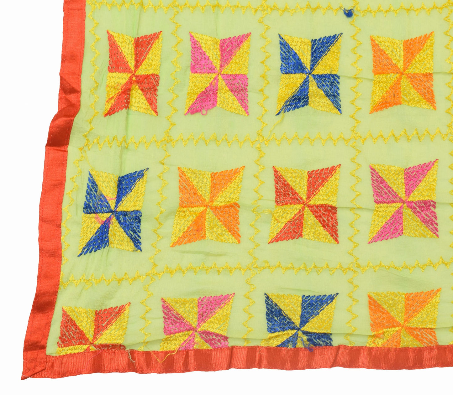 Sushila Vintage Green Dupatta Blend Chiffon Silk Embroidered Phulkari Long Stole