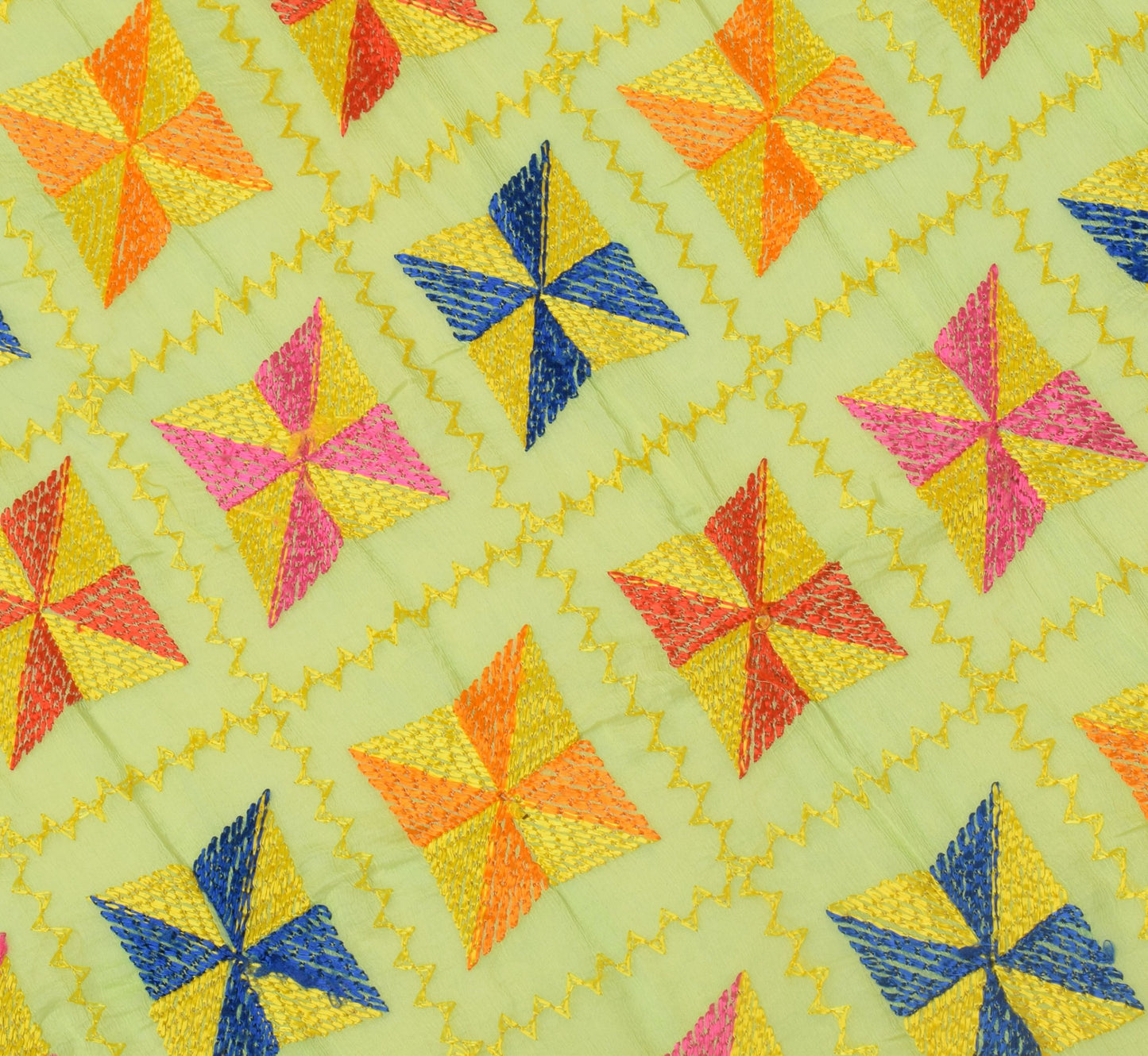 Sushila Vintage Green Dupatta Blend Chiffon Silk Embroidered Phulkari Long Stole