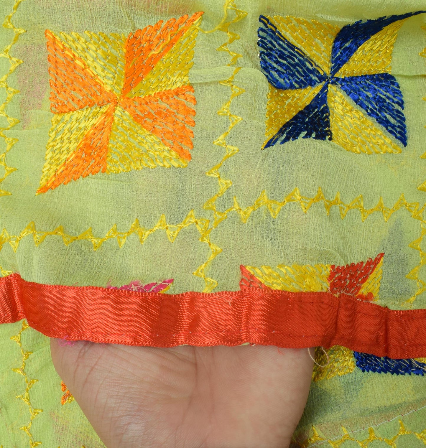 Sushila Vintage Green Dupatta Blend Chiffon Silk Embroidered Phulkari Long Stole