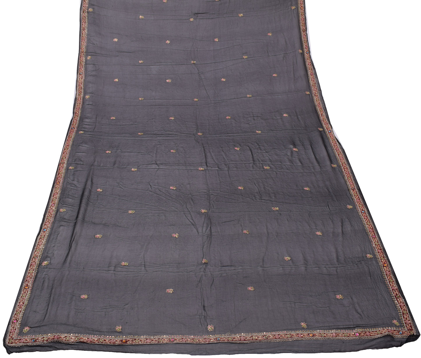 Sushila Vintage Black Dupatta Pure Georgette Silk Hand Beaded Long Stole Scarves