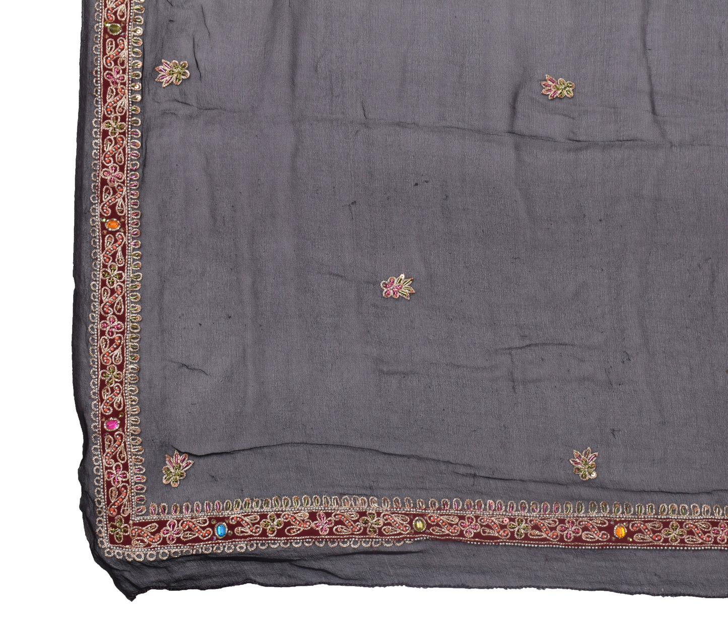 Sushila Vintage Black Dupatta Pure Georgette Silk Hand Beaded Long Stole Scarves