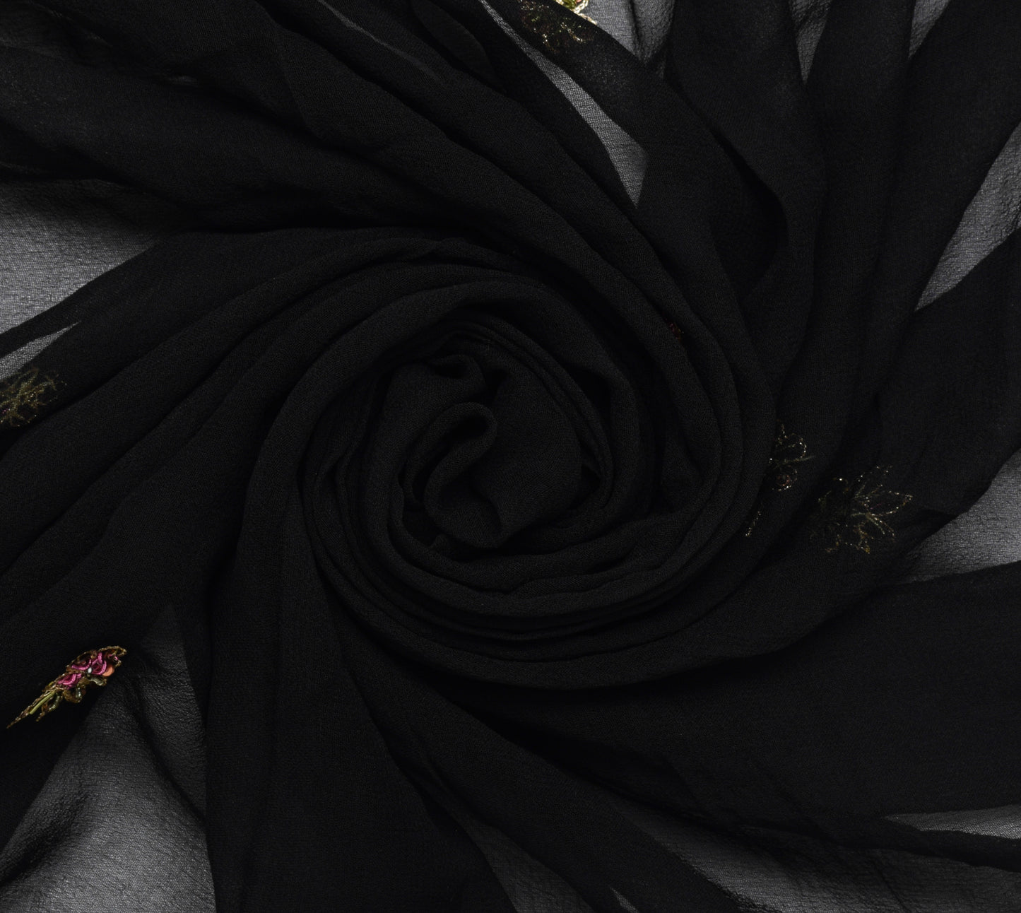 Sushila Vintage Black Dupatta Pure Georgette Silk Hand Beaded Long Stole Scarves