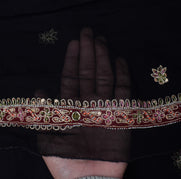 Sushila Vintage Black Dupatta Pure Georgette Silk Hand Beaded Long Stole Scarves