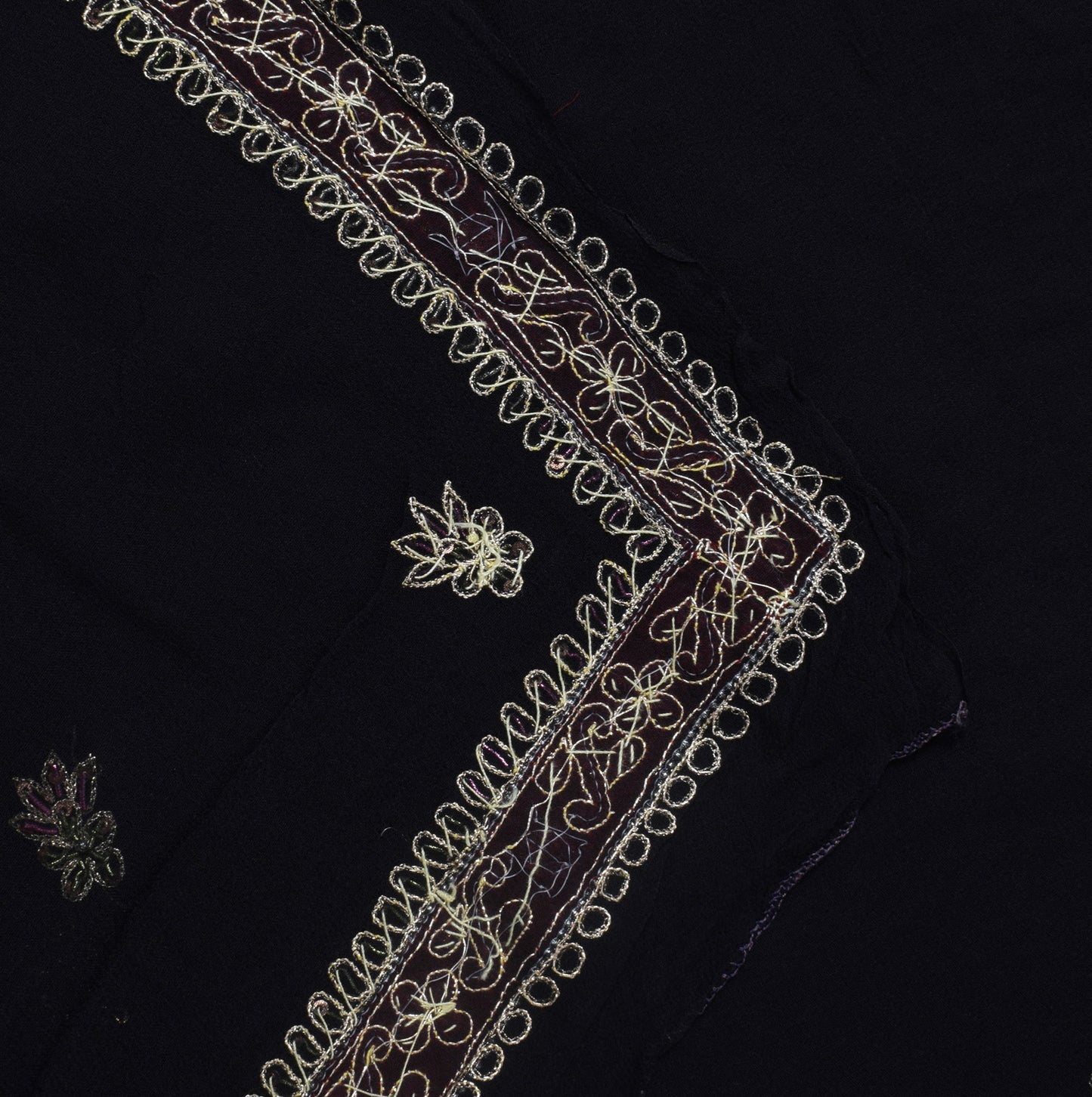 Sushila Vintage Black Dupatta Pure Georgette Silk Hand Beaded Long Stole Scarves