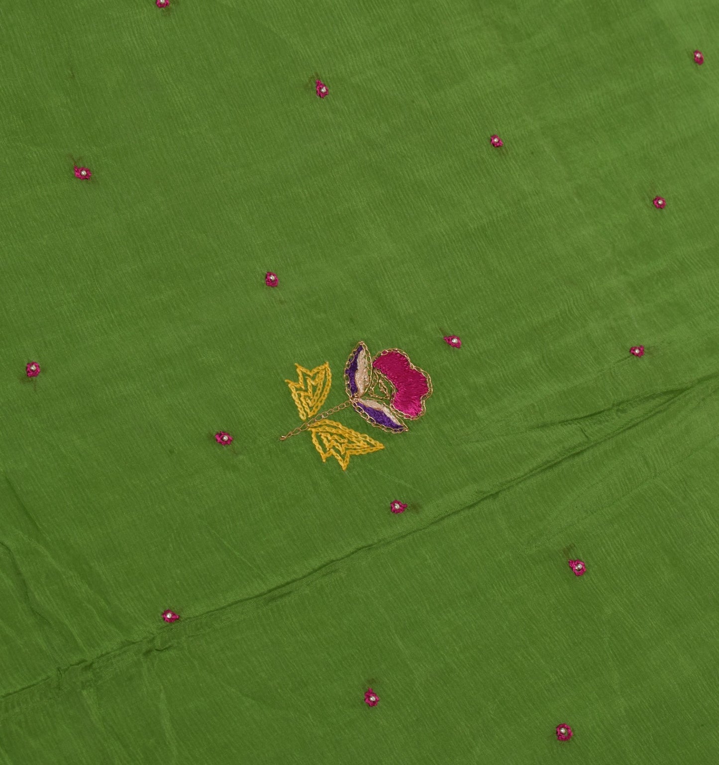 Sushila Vintage Green Dupatta Pure Chiffon Silk Hand Beaded Long Wrap Scarves