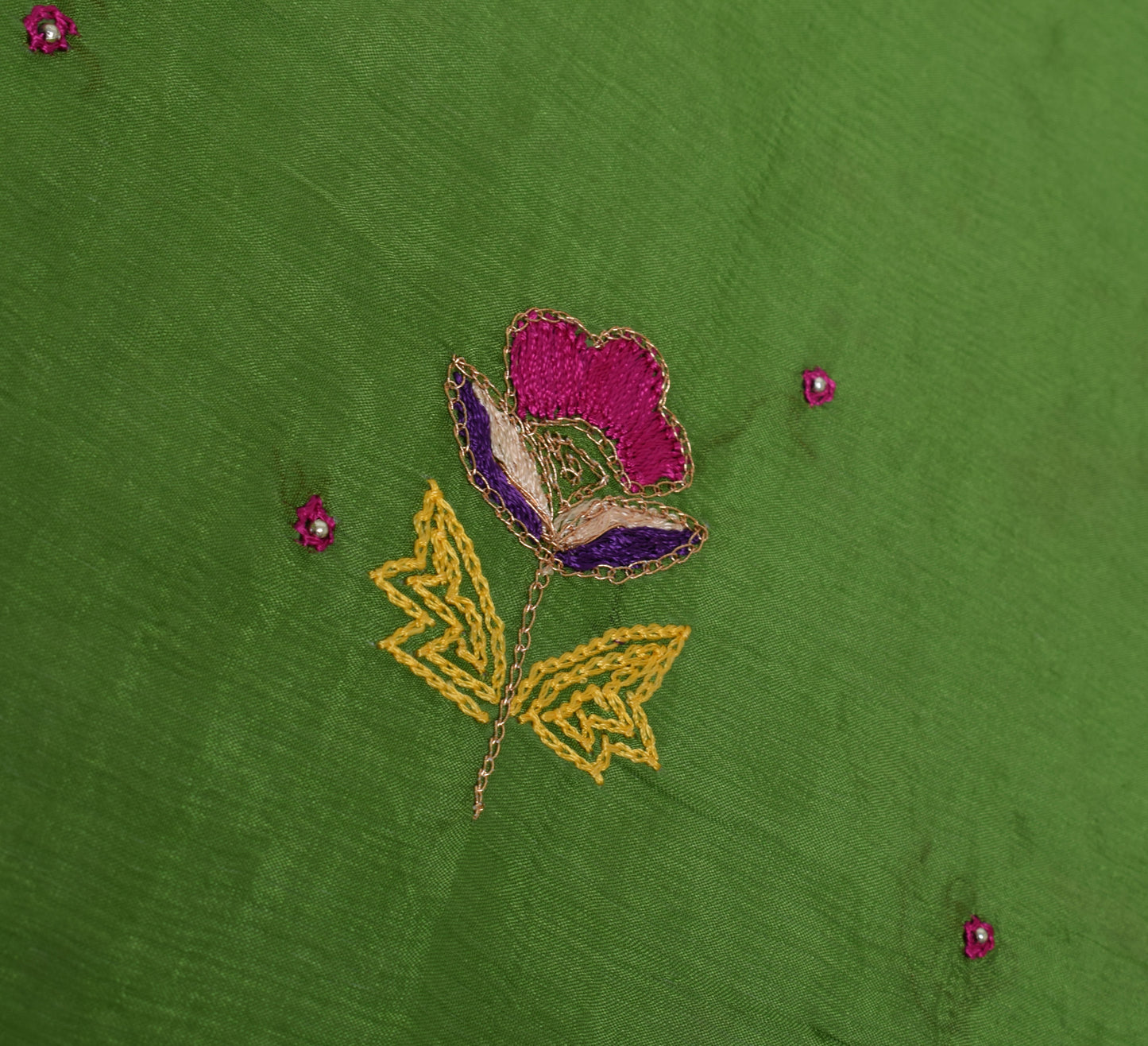 Sushila Vintage Green Dupatta Pure Chiffon Silk Hand Beaded Long Wrap Scarves