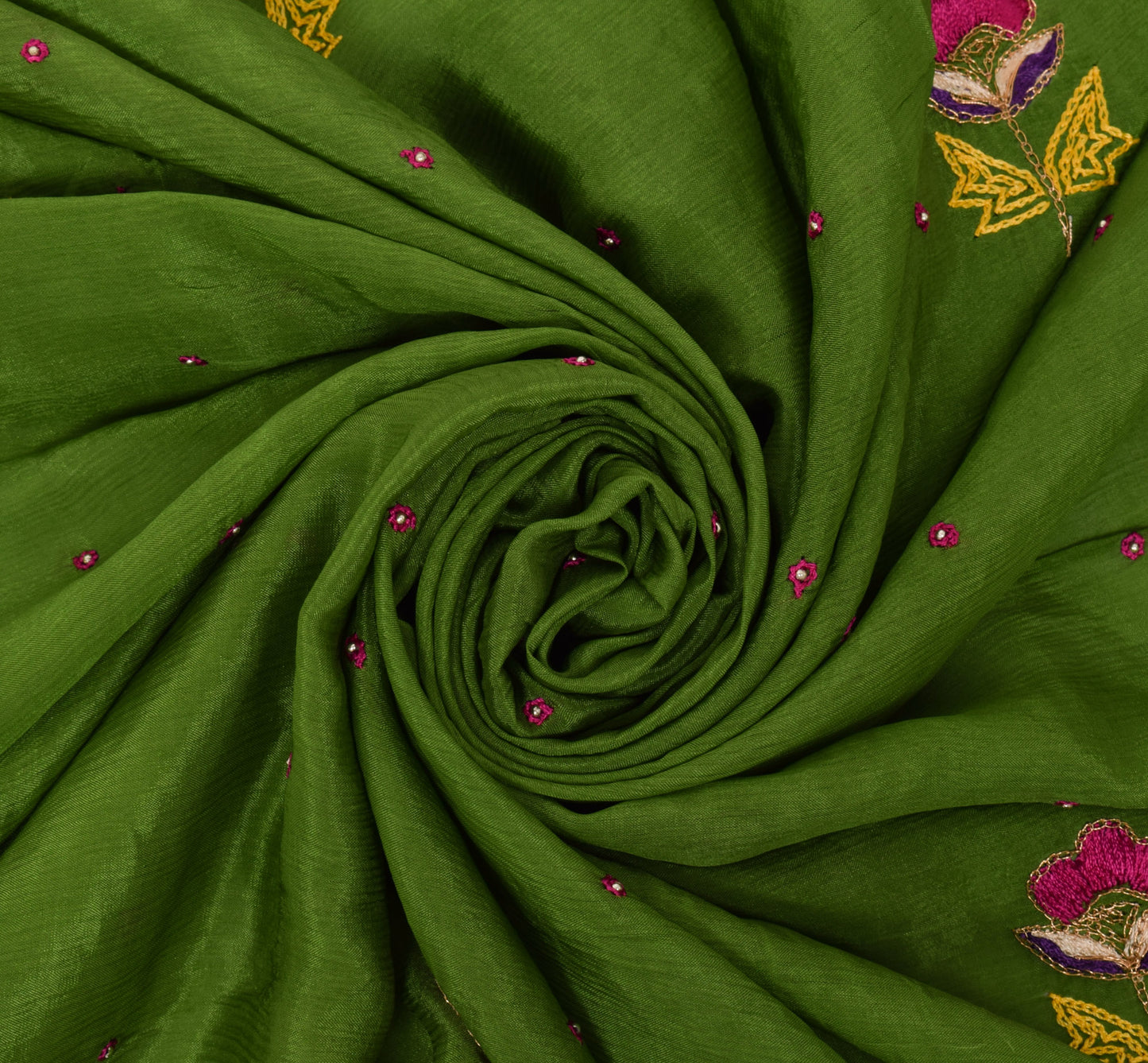 Sushila Vintage Green Dupatta Pure Chiffon Silk Hand Beaded Long Wrap Scarves