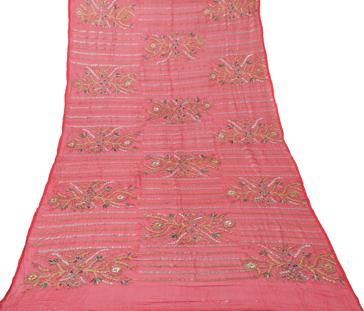 Sushila Vintage Red Dupatta Pure Chiffon Silk Zari Embroidered Long Stole Veil