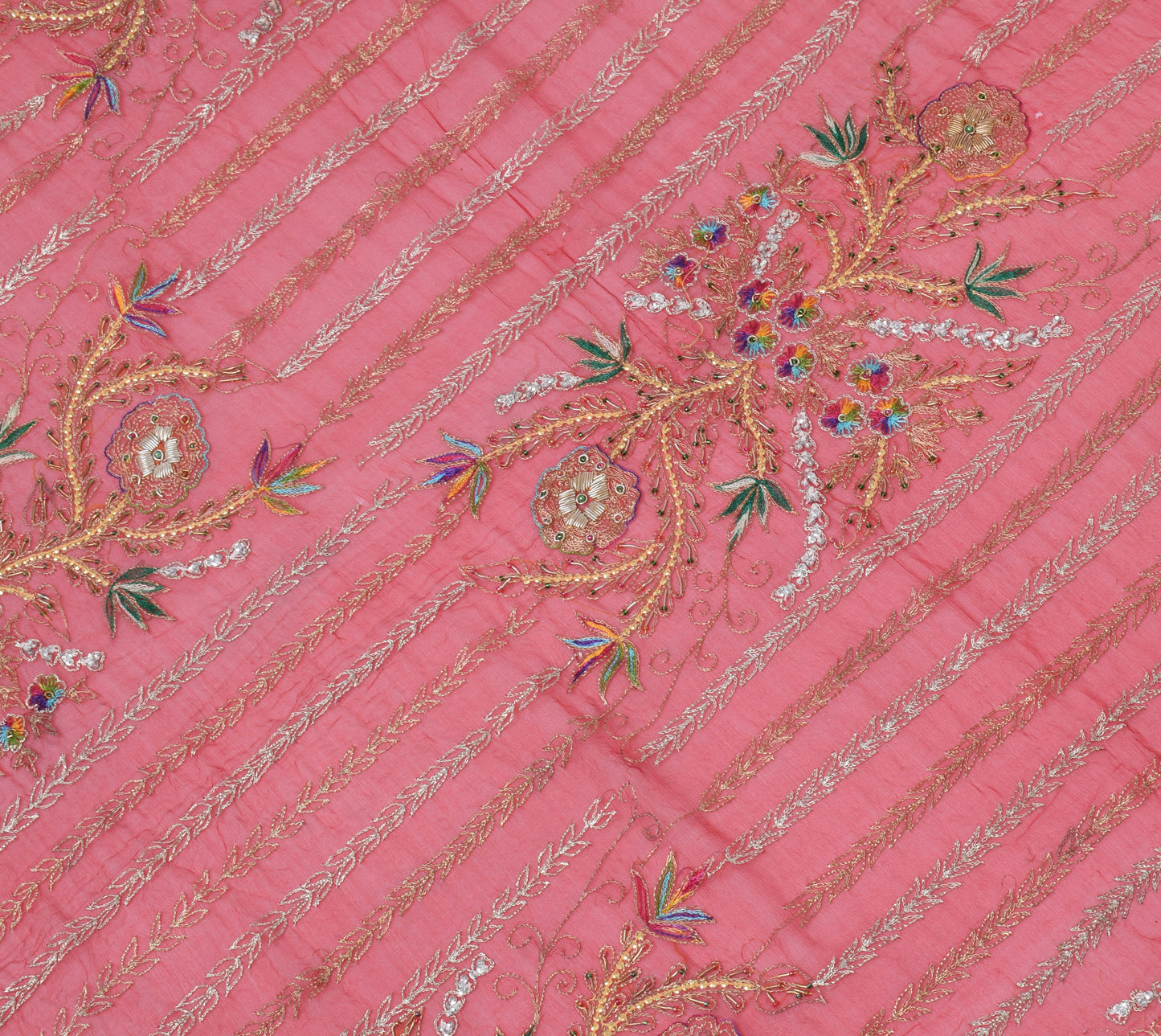 Sushila Vintage Red Dupatta Pure Chiffon Silk Zari Embroidered Long Stole Veil