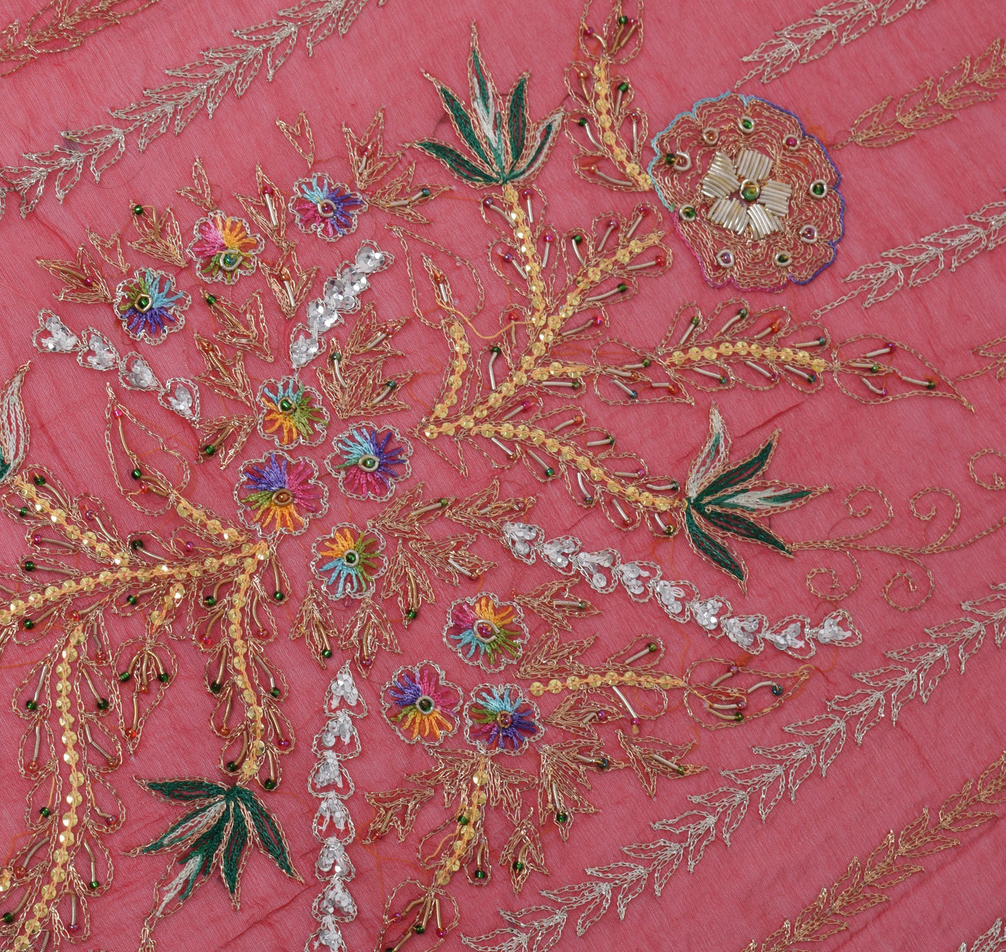 Sushila Vintage Red Dupatta Pure Chiffon Silk Zari Embroidered Long Stole Veil