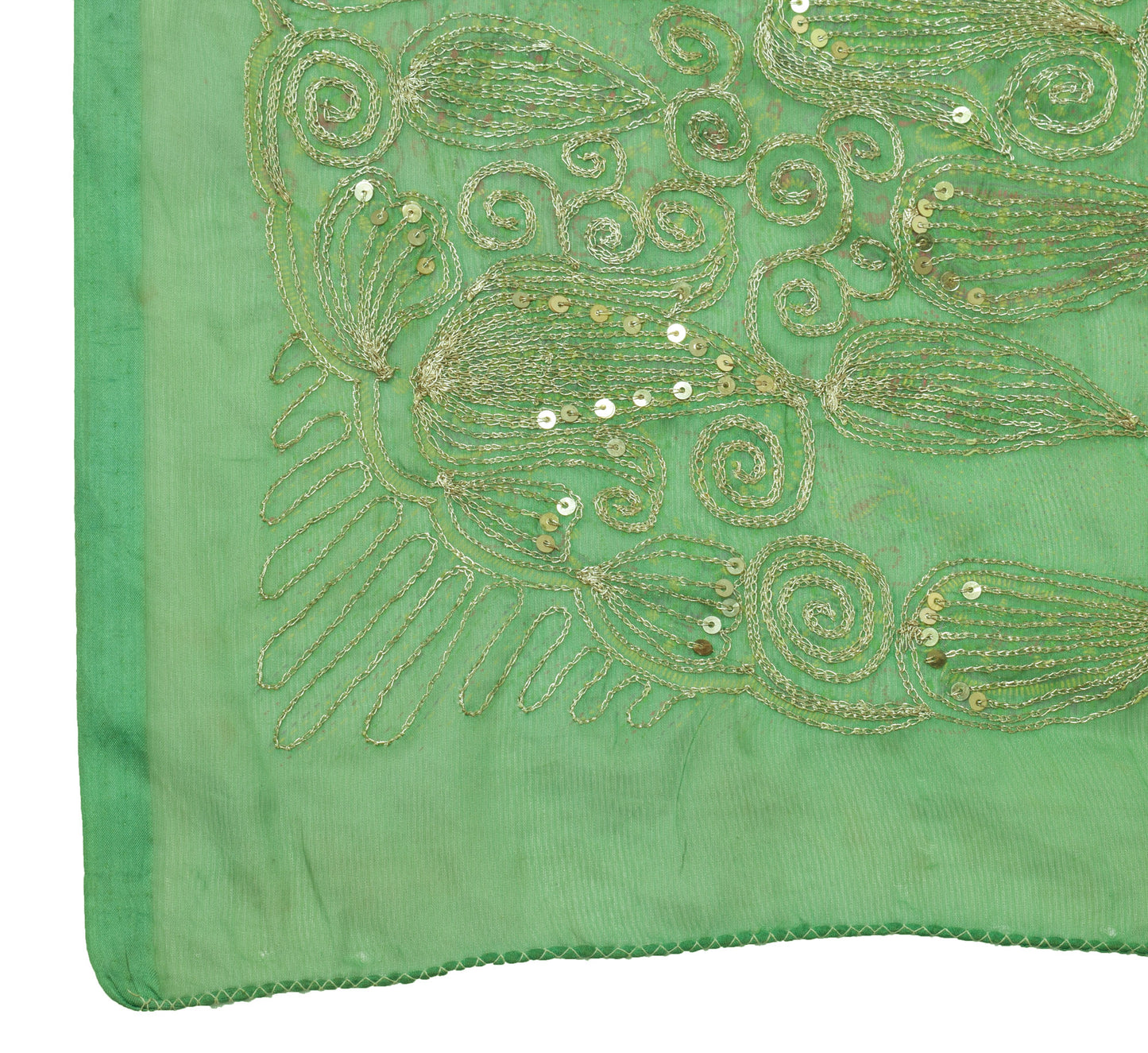 Sushila Vintage Green Dupatta Blend Chiffon Silk Embroidered Long Stole Scarves