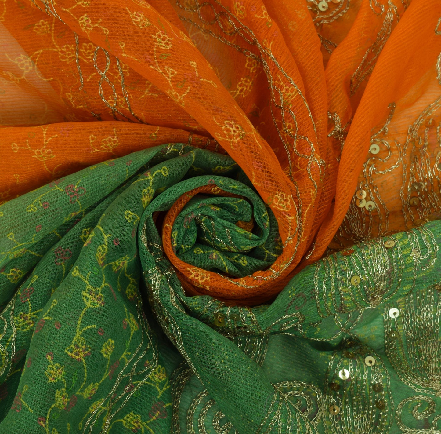 Sushila Vintage Green Dupatta Blend Chiffon Silk Embroidered Long Stole Scarves