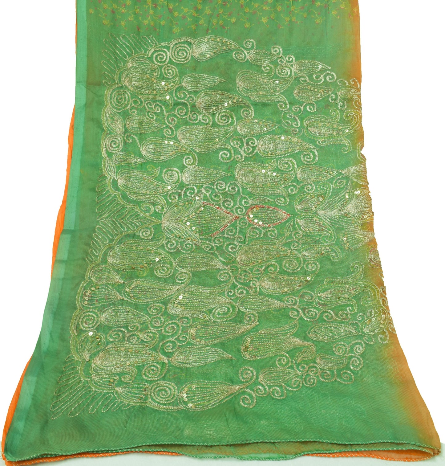 Sushila Vintage Green Dupatta Blend Chiffon Silk Embroidered Long Stole Scarves