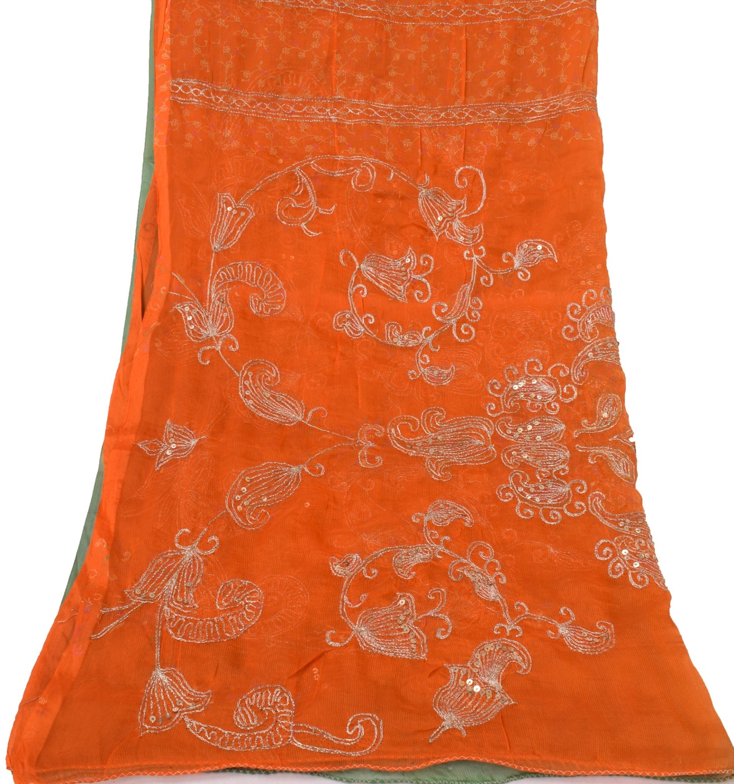 Sushila Vintage Green Dupatta Blend Chiffon Silk Embroidered Long Stole Scarves