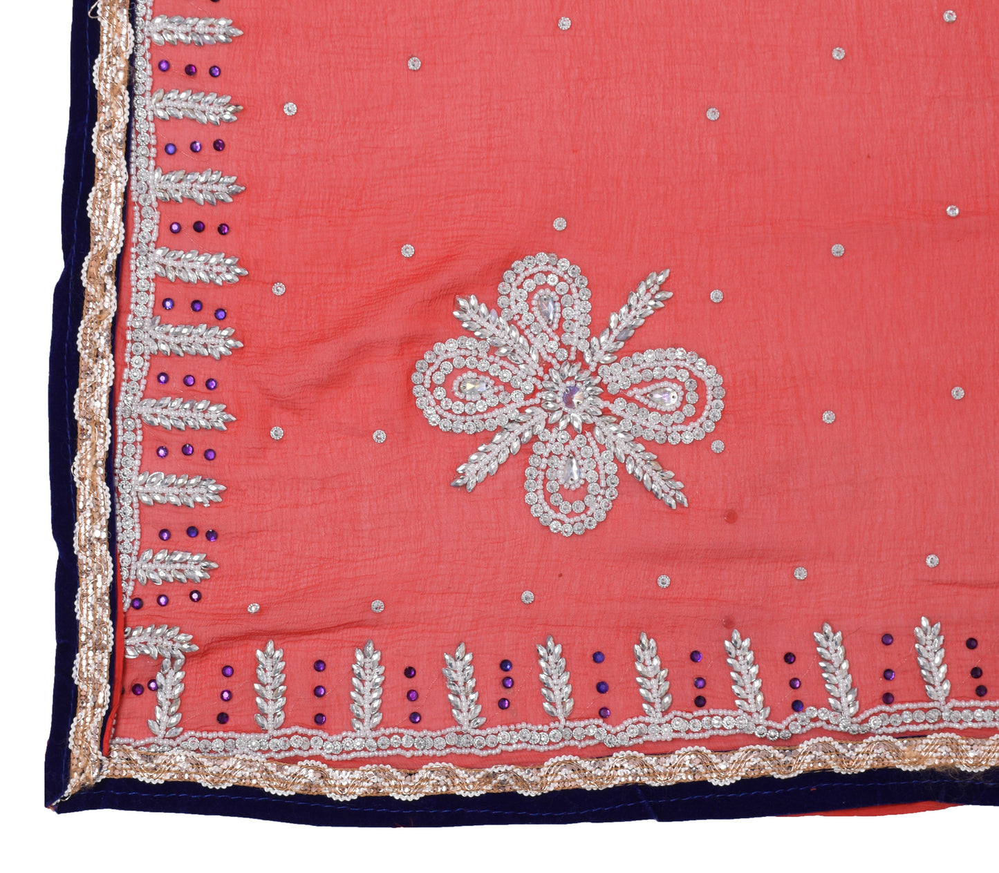 Sushila Vintage Red Dupatta Pure Chiffon Silk Beaded Long Wrap Scarves