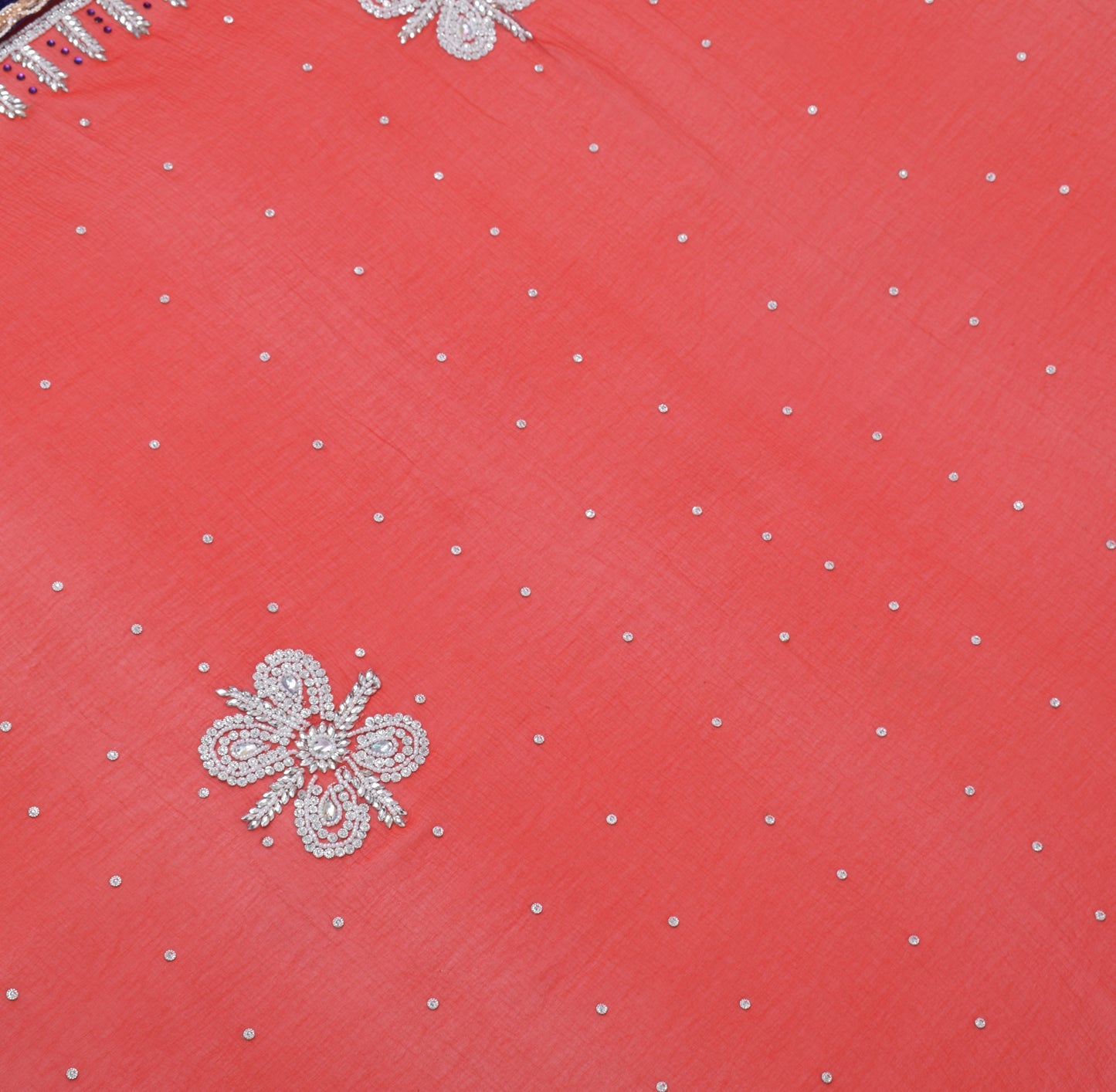 Sushila Vintage Red Dupatta Pure Chiffon Silk Beaded Long Wrap Scarves