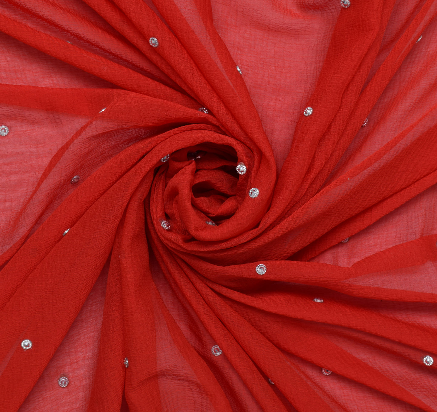 Sushila Vintage Red Dupatta Pure Chiffon Silk Beaded Long Wrap Scarves