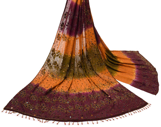 Sushila Vintage Multi-Color HEAVY Dupatta Pure Georgette Silk Hand Beaded Stole