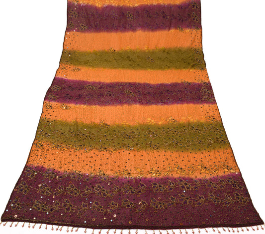 Sushila Vintage Multi-Color HEAVY Dupatta Pure Georgette Silk Hand Beaded Stole