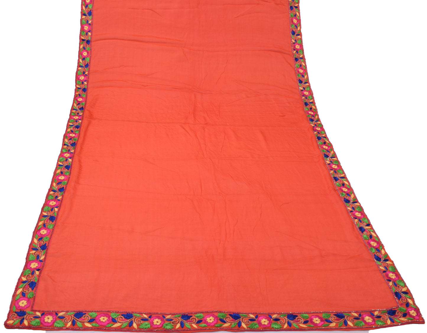 Sushila Vintage Dark Orange Dupatta Pure Chiffon Silk Embroidered Long Stole