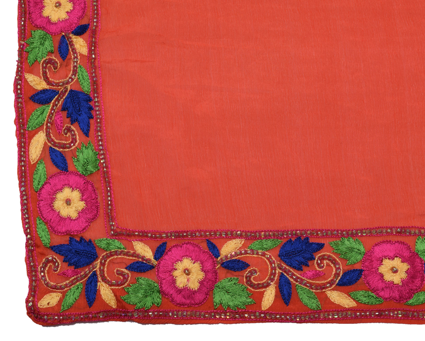 Sushila Vintage Dark Orange Dupatta Pure Chiffon Silk Embroidered Long Stole