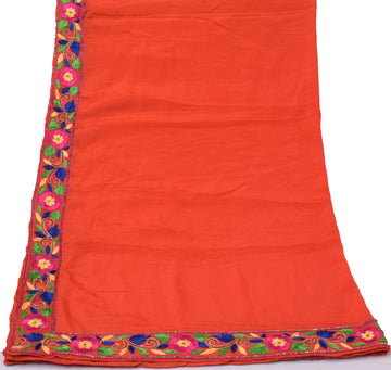 Sushila Vintage Dark Orange Dupatta Pure Chiffon Silk Embroidered Long Stole