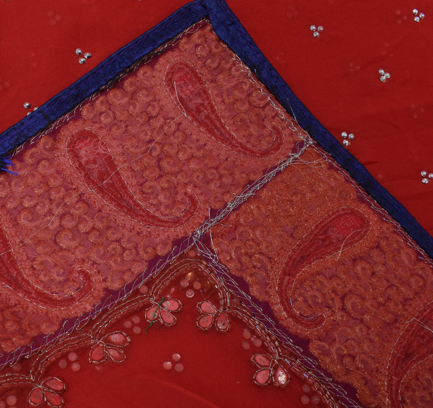 Sushila Vintage Red Dupatta Pure Georgette Silk Beaded Embroidered Long Stole