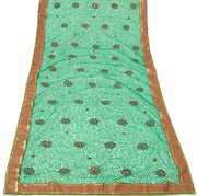 Sushila Vintage Green Indian Dupatta Net Mesh Embroidered Long Stole Scarves