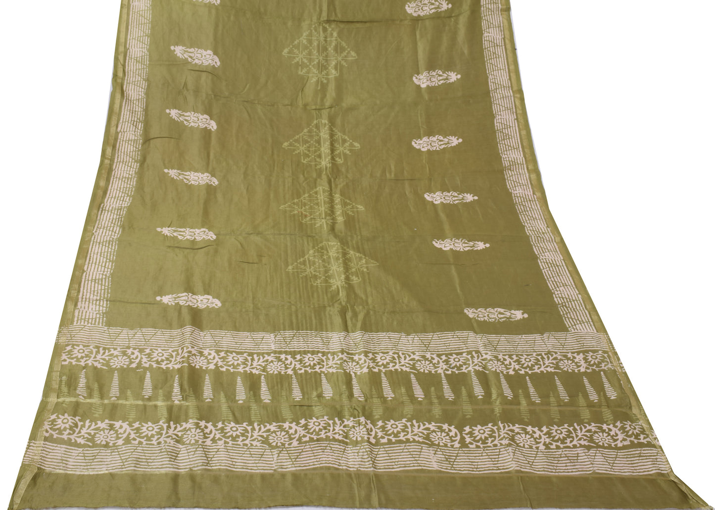 Sushila Vintage Indian Green Dupatta Pure Silk Printed Long Stole Wrap Scarves