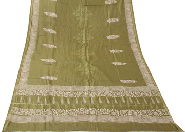 Sushila Vintage Indian Green Dupatta Pure Silk Printed Long Stole Wrap Scarves